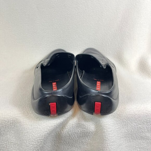 Prada Men's Black Leather Loafers Slip On Breathable Clog Size 11 - Picture 4 of 10